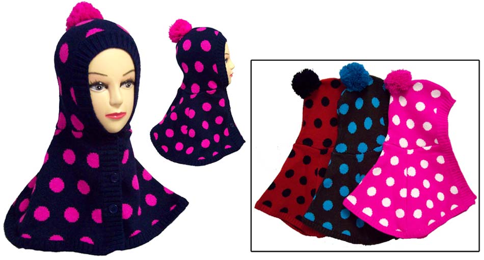 Winter Cap/Poncho Combo With Pompom - For Infants Wholesale 4 Pcs  (#EWCK4205) - Afbeelding 1 van 1