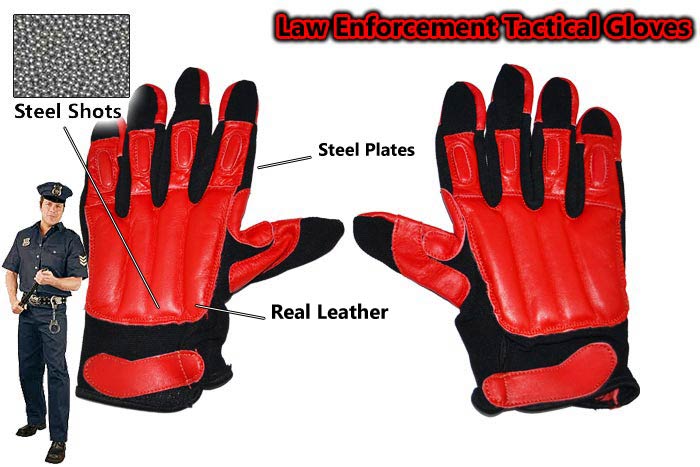 Large Law Enforcement Red & Black Real Gloves, SNG-203-L